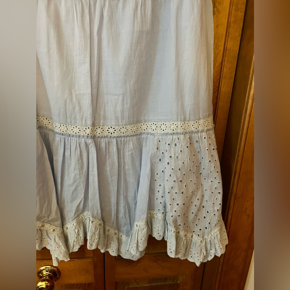 Embroidered Light Blue Maxi Skirt with Eyelet Trim - Picture 9 of 11